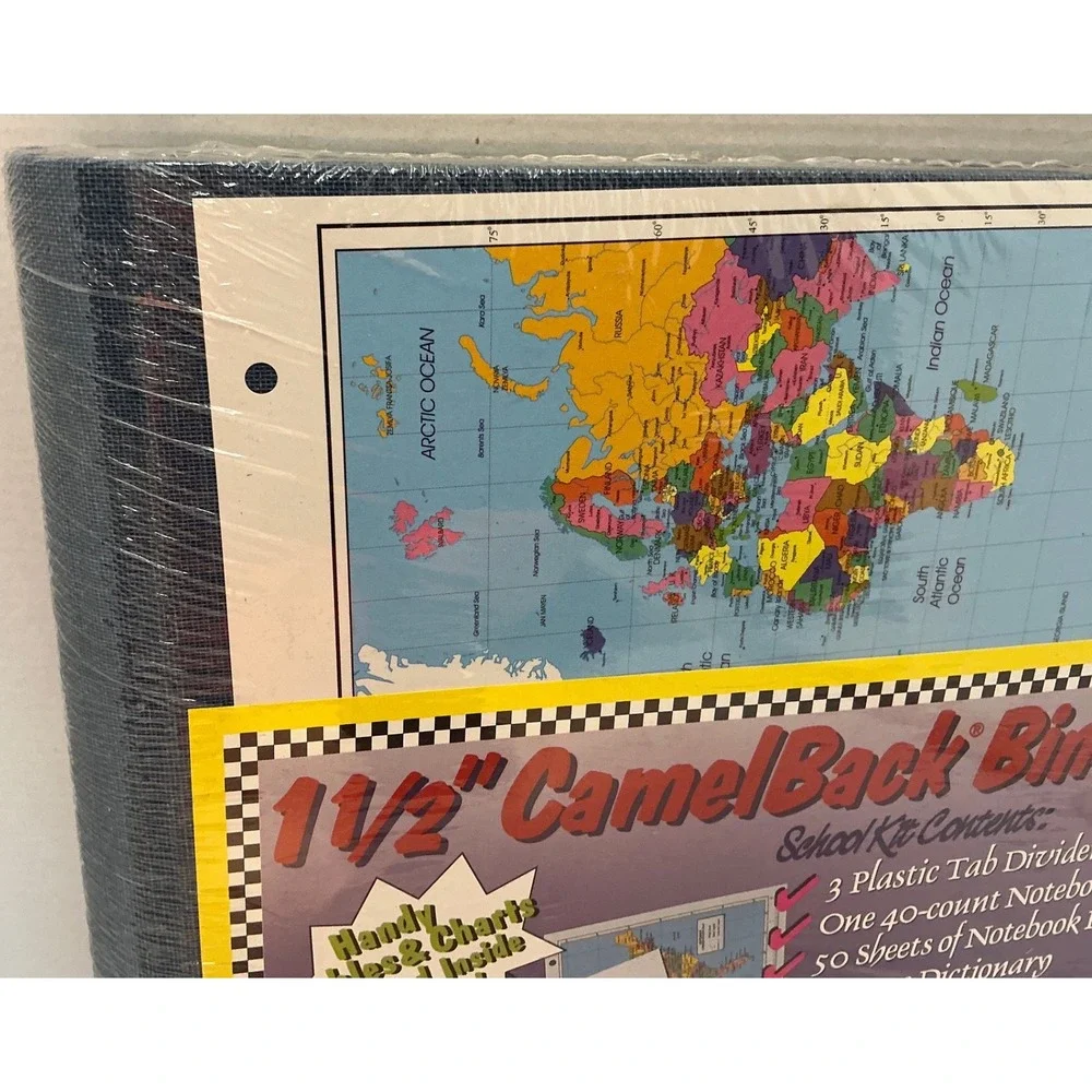 Norcom‎ Vintage 1997 CamelBack Binder School Kit Map Graphic Blue 1.5 Inch NWT